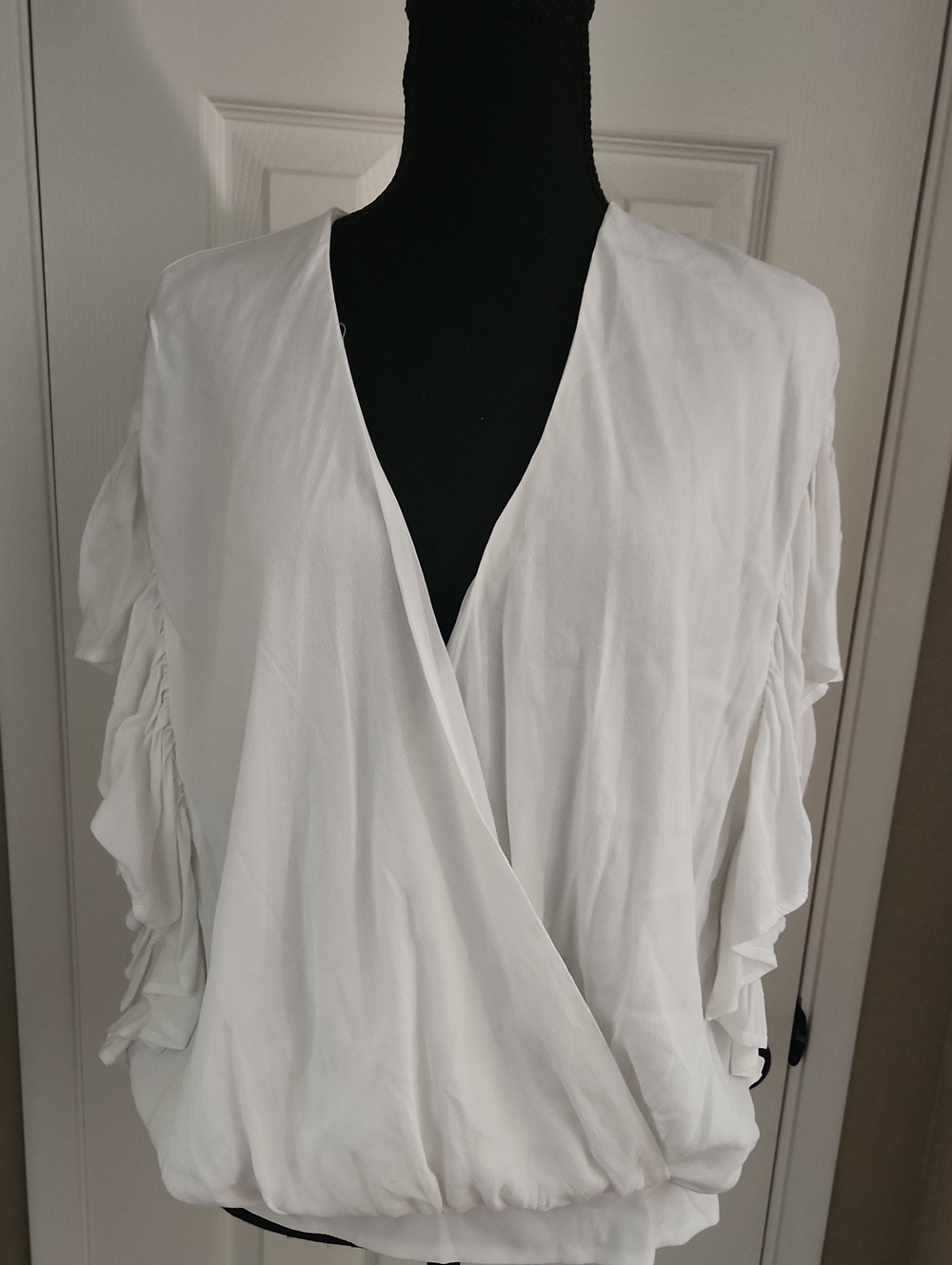 Express White Wrap Front Ruffle Sleeve Blouse